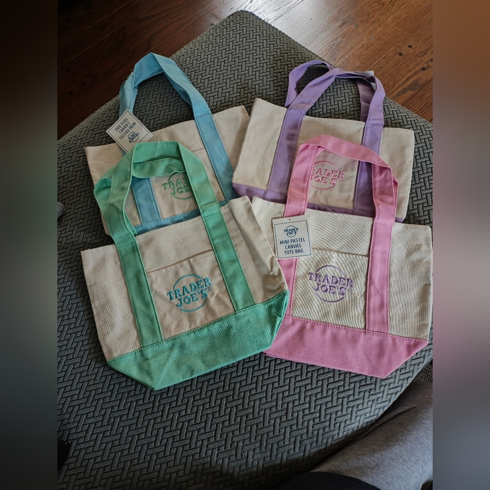 NWT Set Of Four Trader Joe's Mini Pastel Canvas Tote Bags
